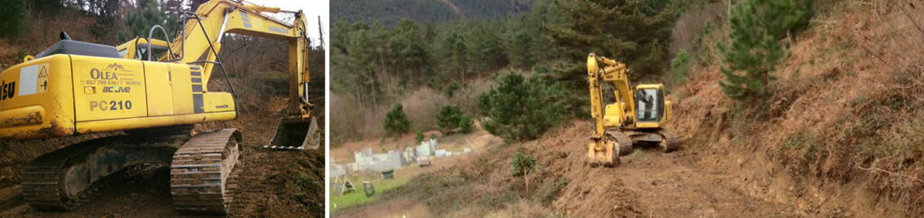 fotos excavadoras en terreno forestal